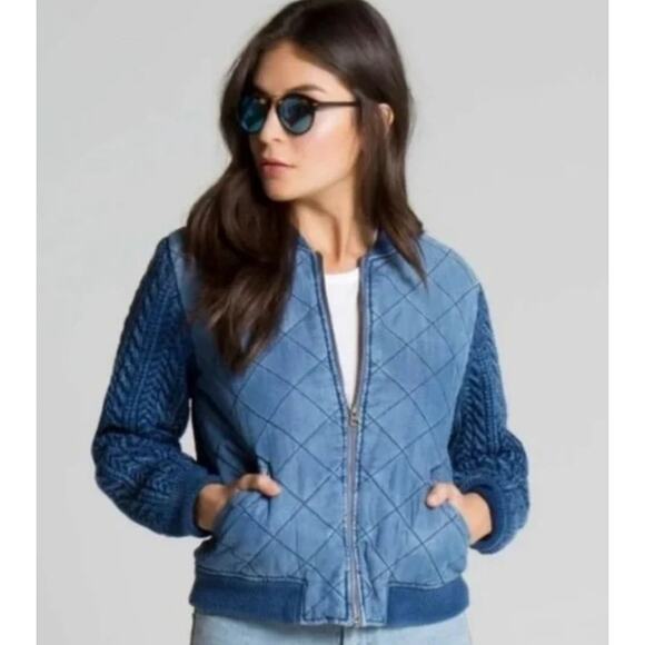 Cloth & Stone Chambray Quilted Sweater Bomber Jacket, Size XS - Picture 2 of 10